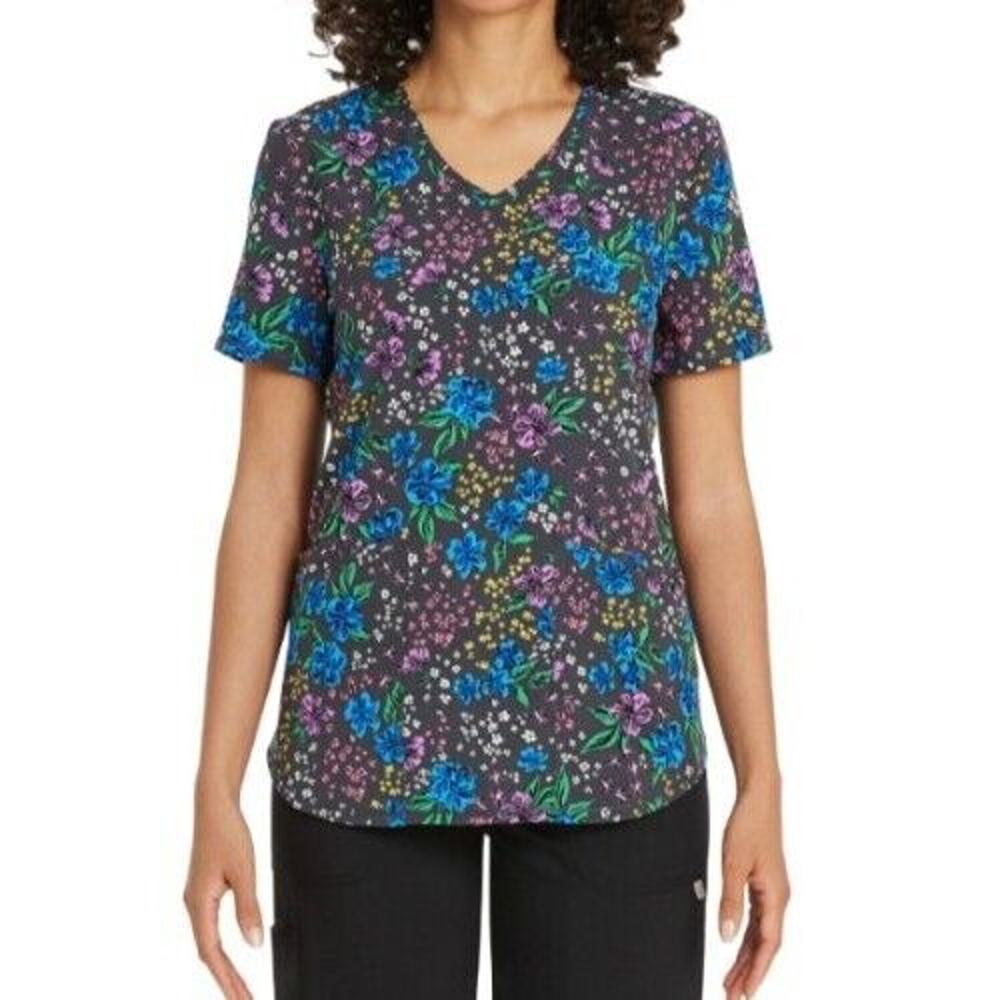 LARGE L Scrubstar Women's VNeck Blooming Petals Flower Floral Medical Scrub Top